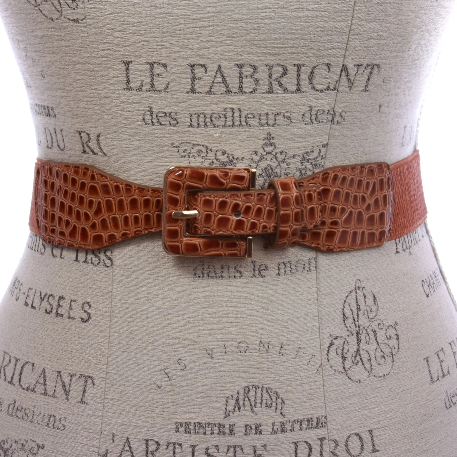 1 1/2" Ladies High Waist Fashion Croco Print Stretch Belt