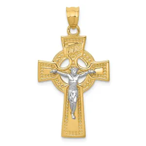 14k Two-Tone Gold INRI Celtic Crucifix Pendant