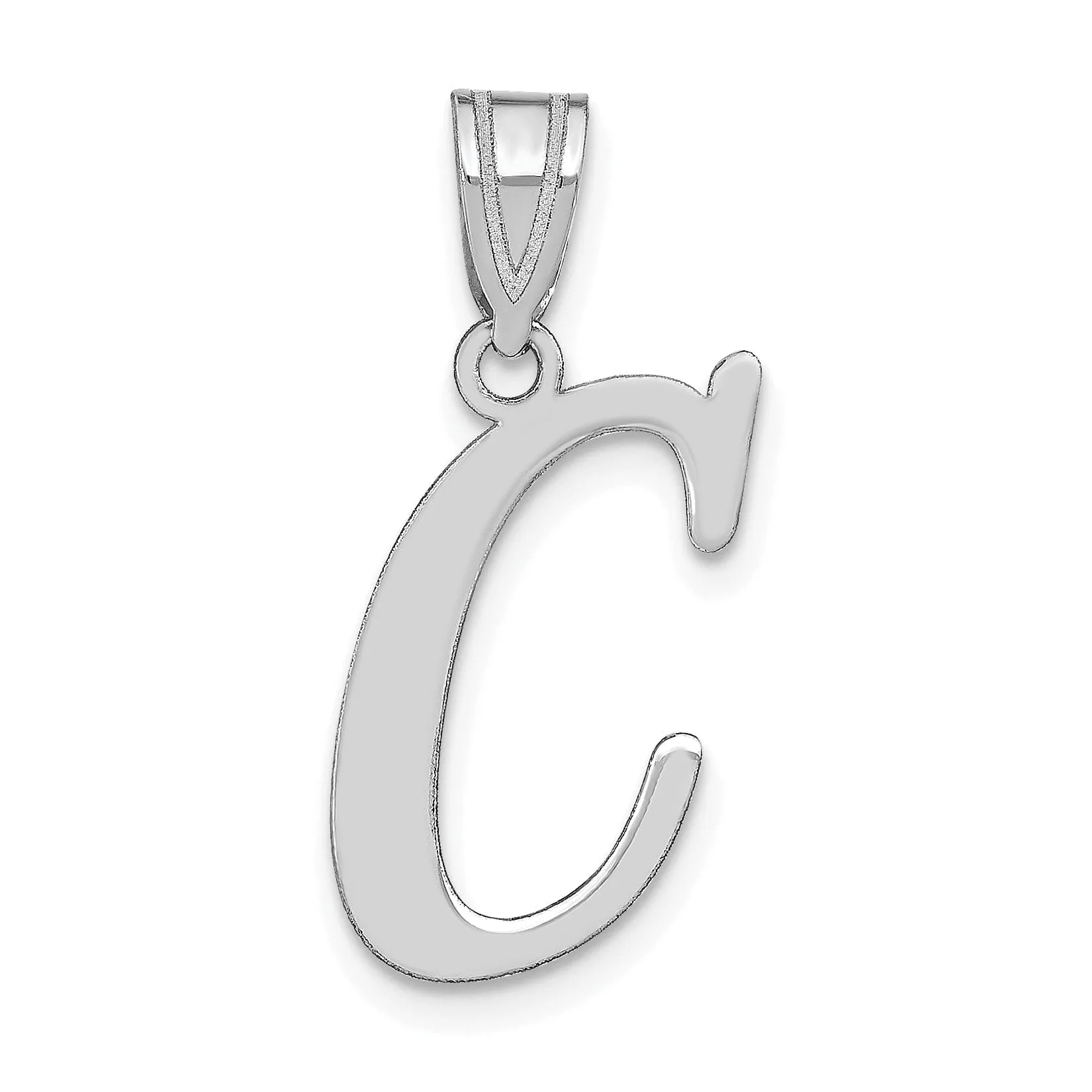14k White Gold  Slanted Design Letter C Initial Charm Pendant