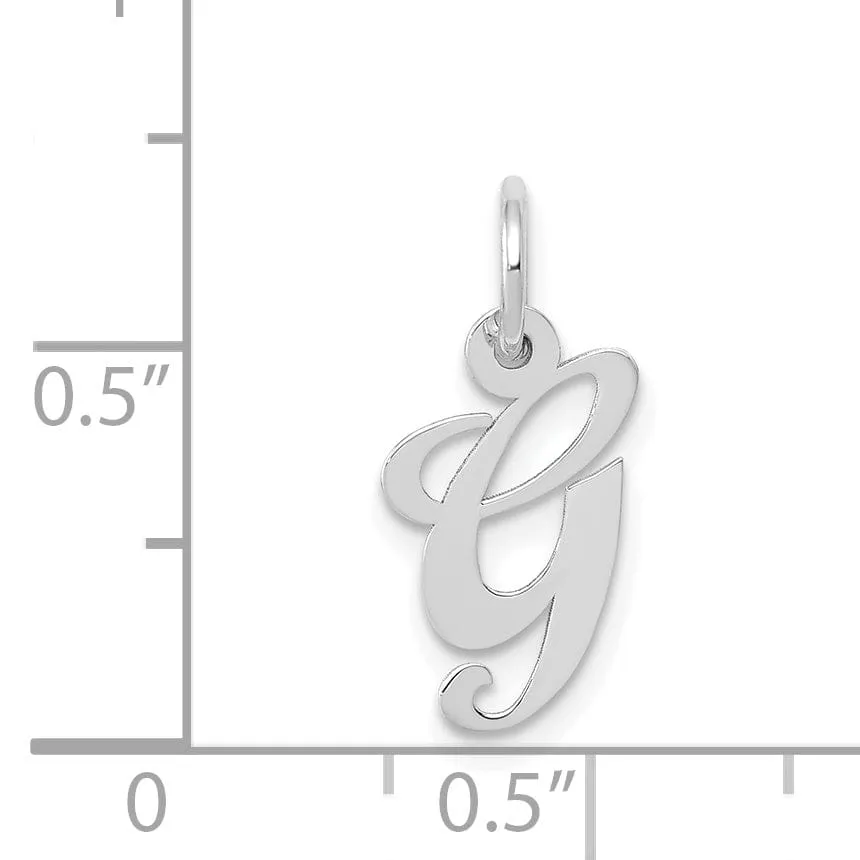 14K White Gold Small Size Fancy Script Letter G Initial Pendant
