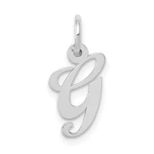 14K White Gold Small Size Fancy Script Letter G Initial Pendant
