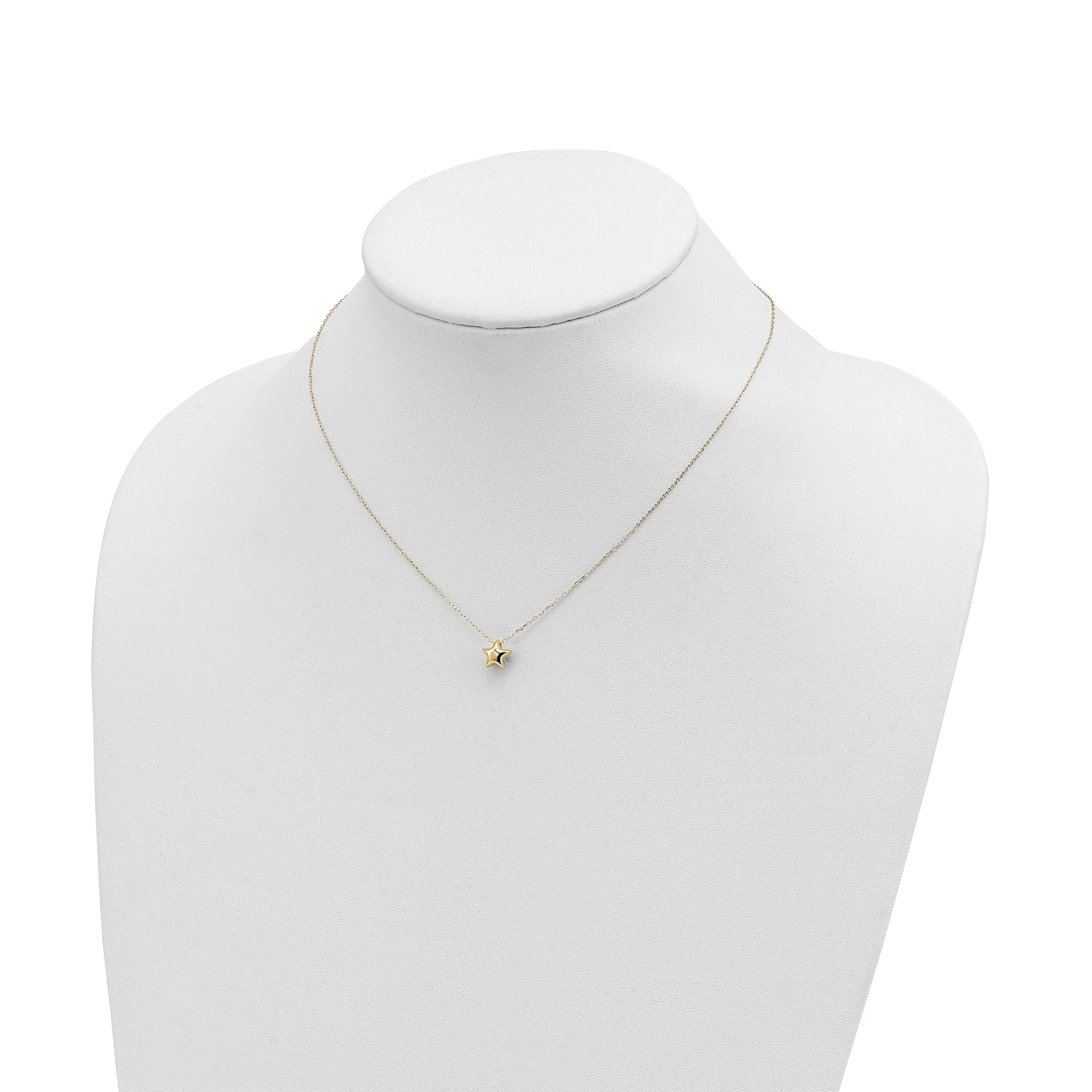 14k Yellow Gold Polished Finish 3-Dimensional Semi Solid Puffed Star Pendant in 16.5-Inch Cable Link Chain Necklace Set