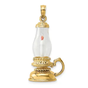 14K Yellow Gold Polished white Enamel Finish 3-Dimensional Glass Candle Lantern Charm Pendant