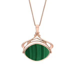 18ct Rose Gold Whitby Jet Malachite Marquise Swivel Fob Necklace