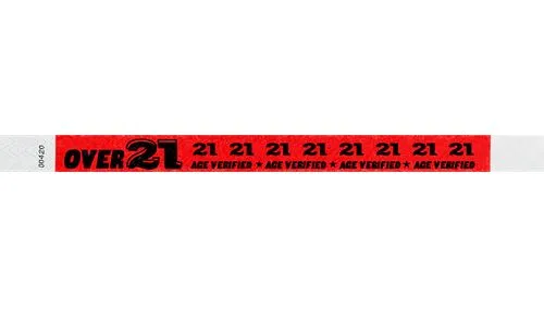 3/4" Tyvek Wristbands - Over 21 Age Verified