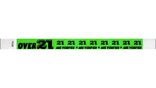 3/4" Tyvek Wristbands - Over 21 Age Verified