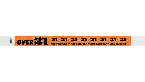 3/4" Tyvek Wristbands - Over 21 Age Verified