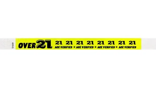 3/4" Tyvek Wristbands - Over 21 Age Verified