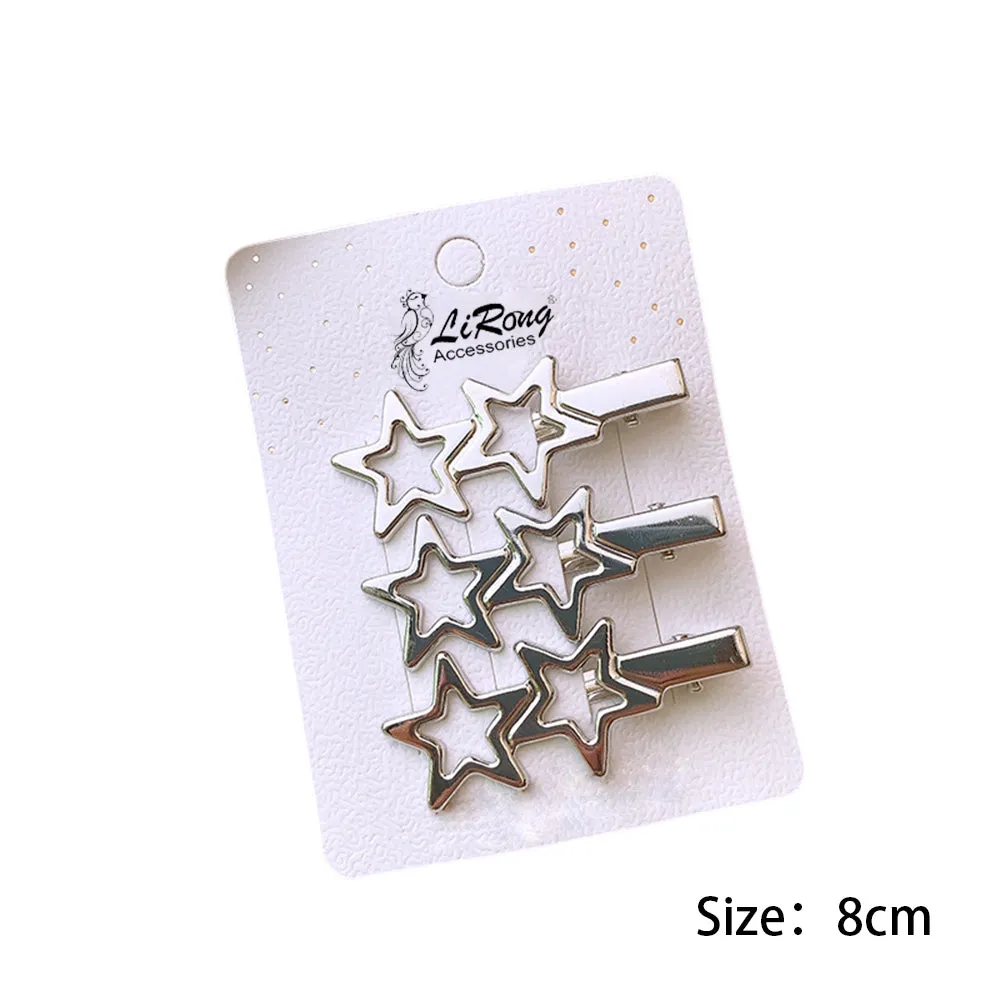 3Pcs/Set Geometric Barrettes Hollow Star Hair Clips Ornament Girls Heart Bows Sweet Hairpins Y2K BB Clip Girls Hair Accessories