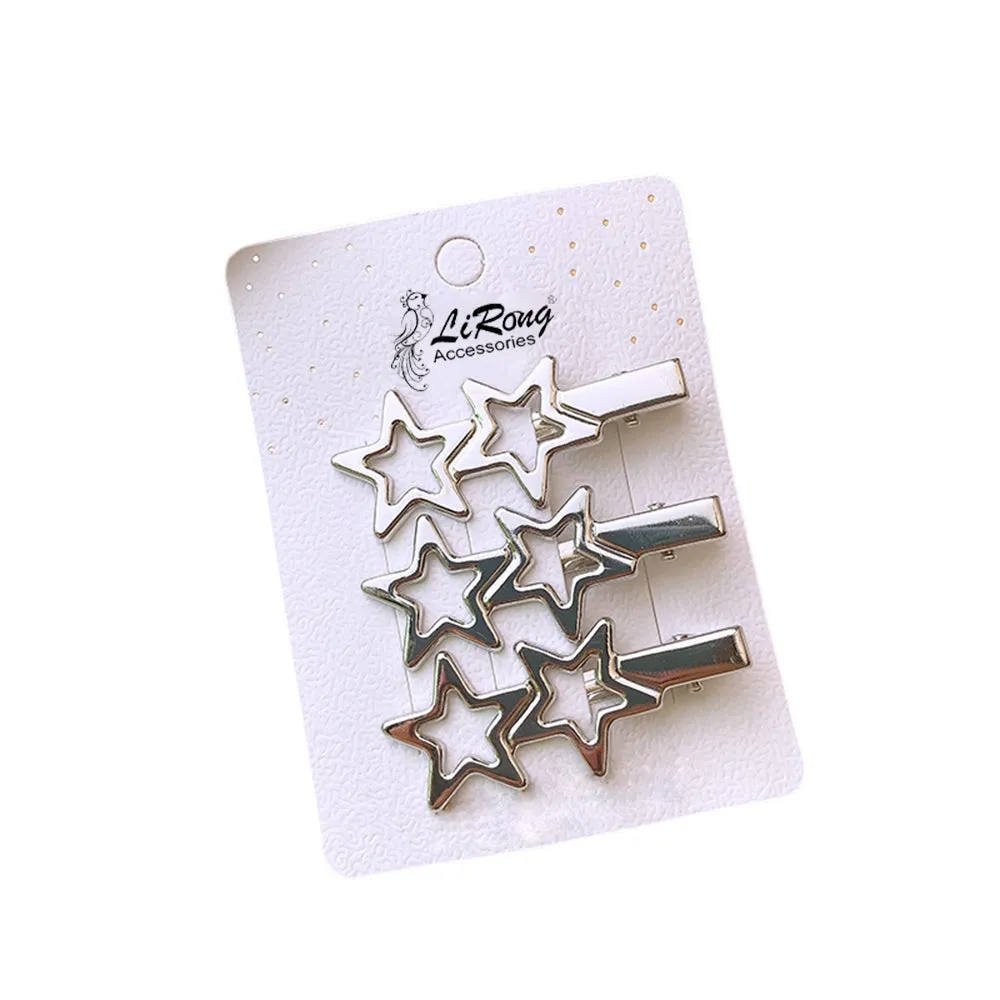 3Pcs/Set Geometric Barrettes Hollow Star Hair Clips Ornament Girls Heart Bows Sweet Hairpins Y2K BB Clip Girls Hair Accessories