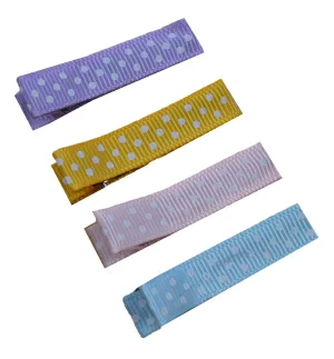 4 Piece PASTEL DOT No Slip Ribbon Lined Double Pronged Alligator Hair Clip Set