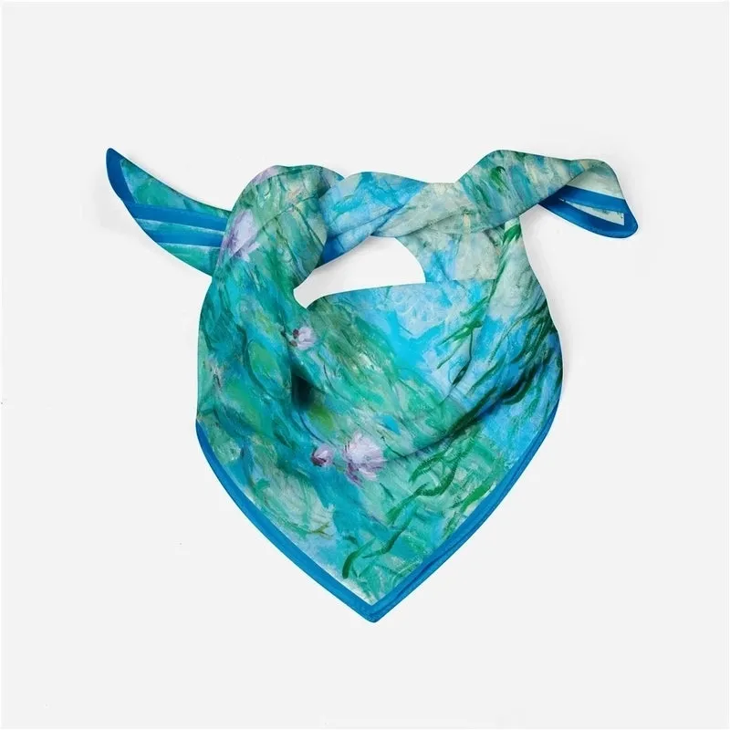 53cm Monet Oil Painting Series Water Lilies Under The Willow Tree Ladies Twill Scarf