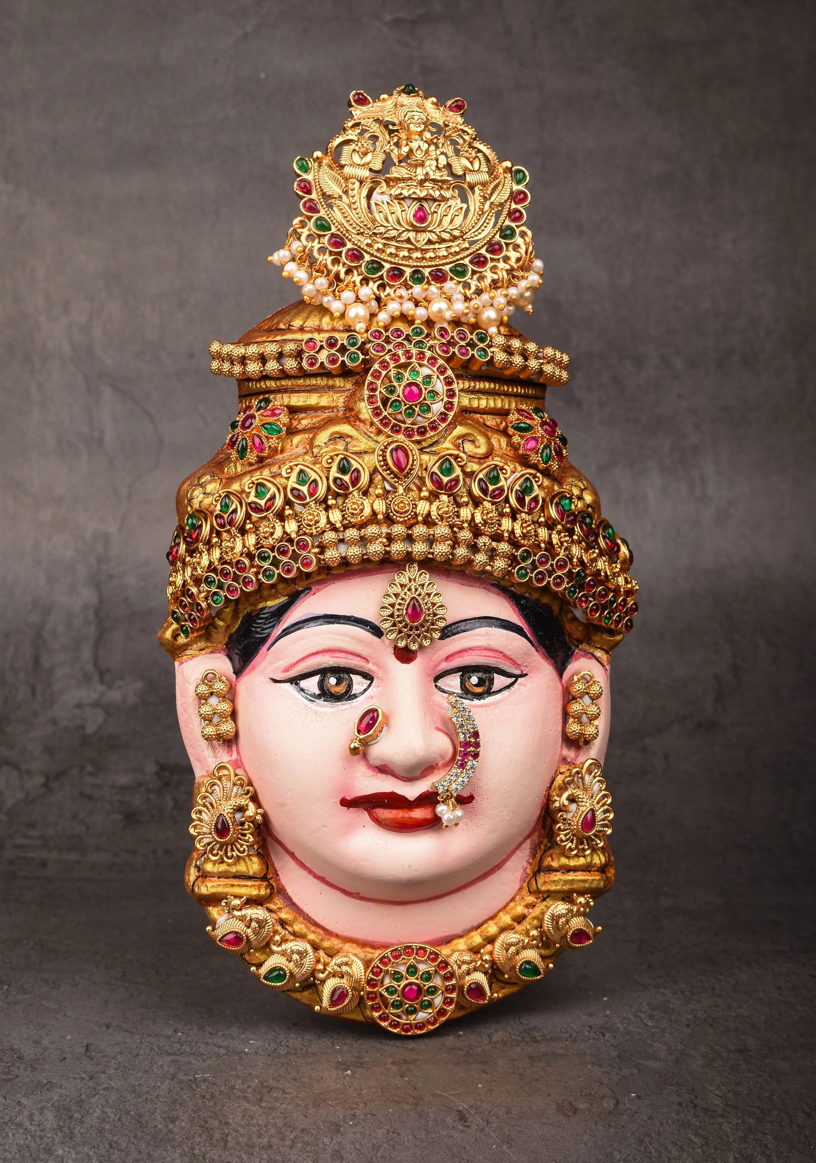 8"Varalakshmi Amman Face with Crown and  Jewelry Stone Decoration
