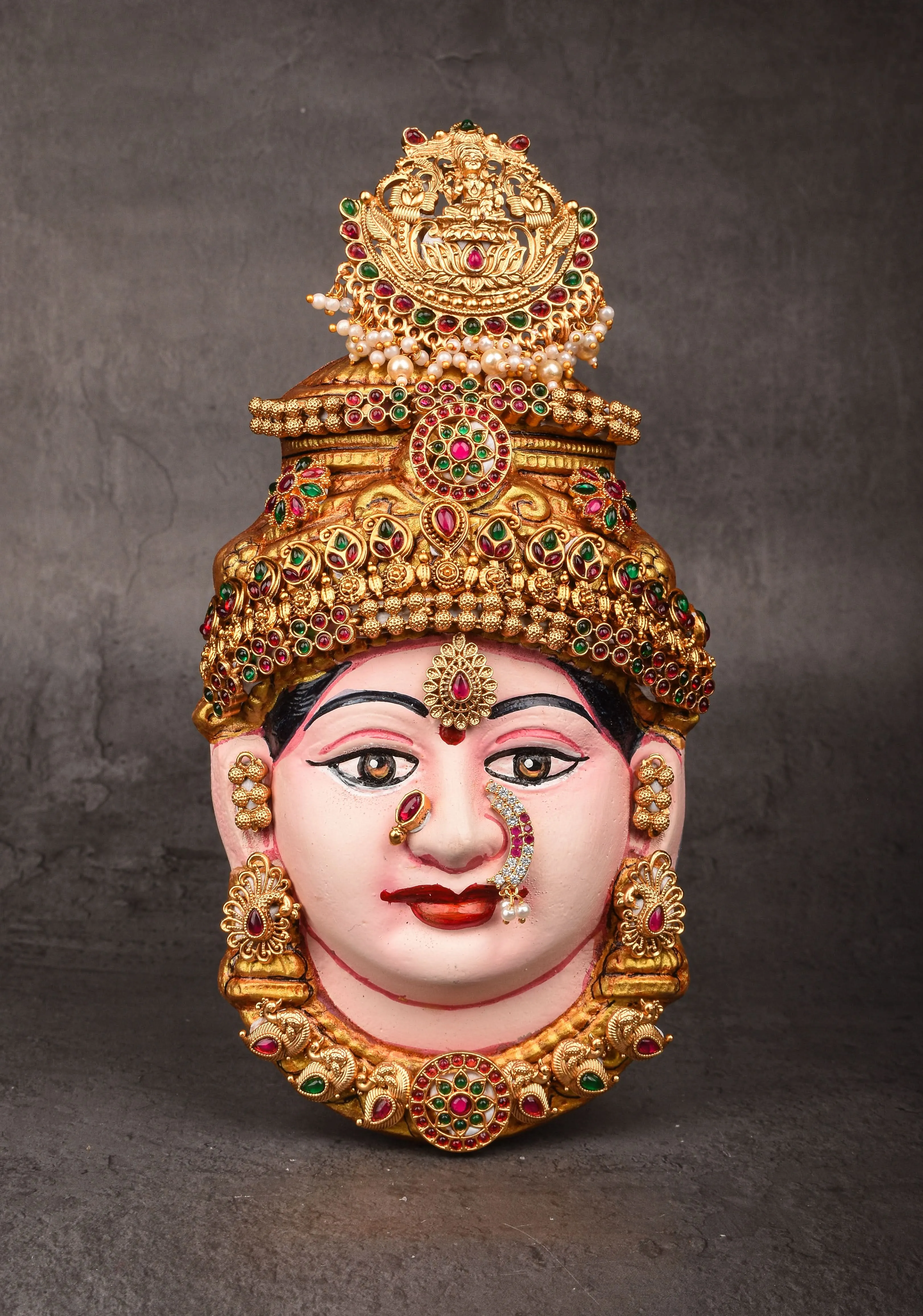 8"Varalakshmi Amman Face with Crown and  Jewelry Stone Decoration