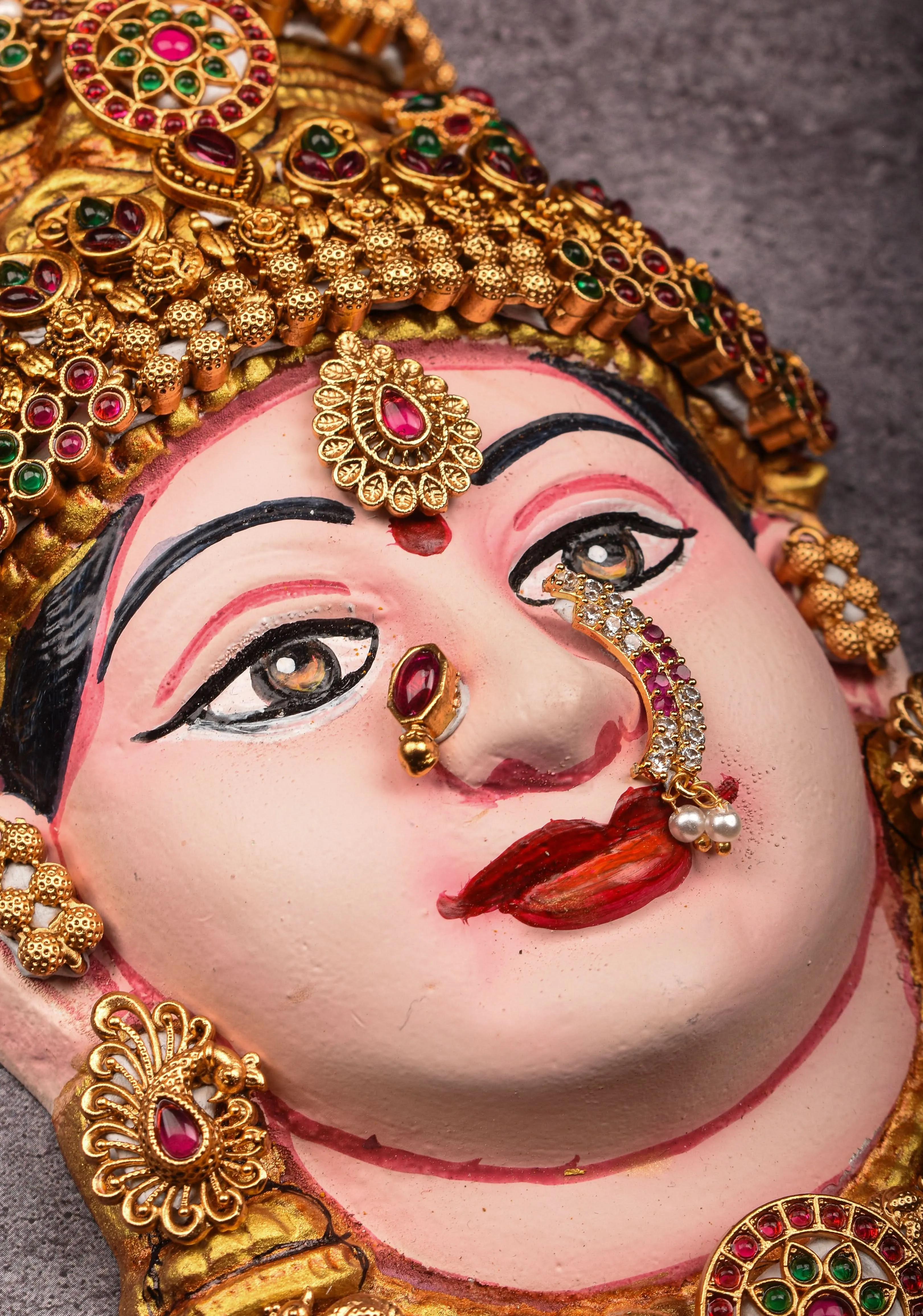 8"Varalakshmi Amman Face with Crown and  Jewelry Stone Decoration