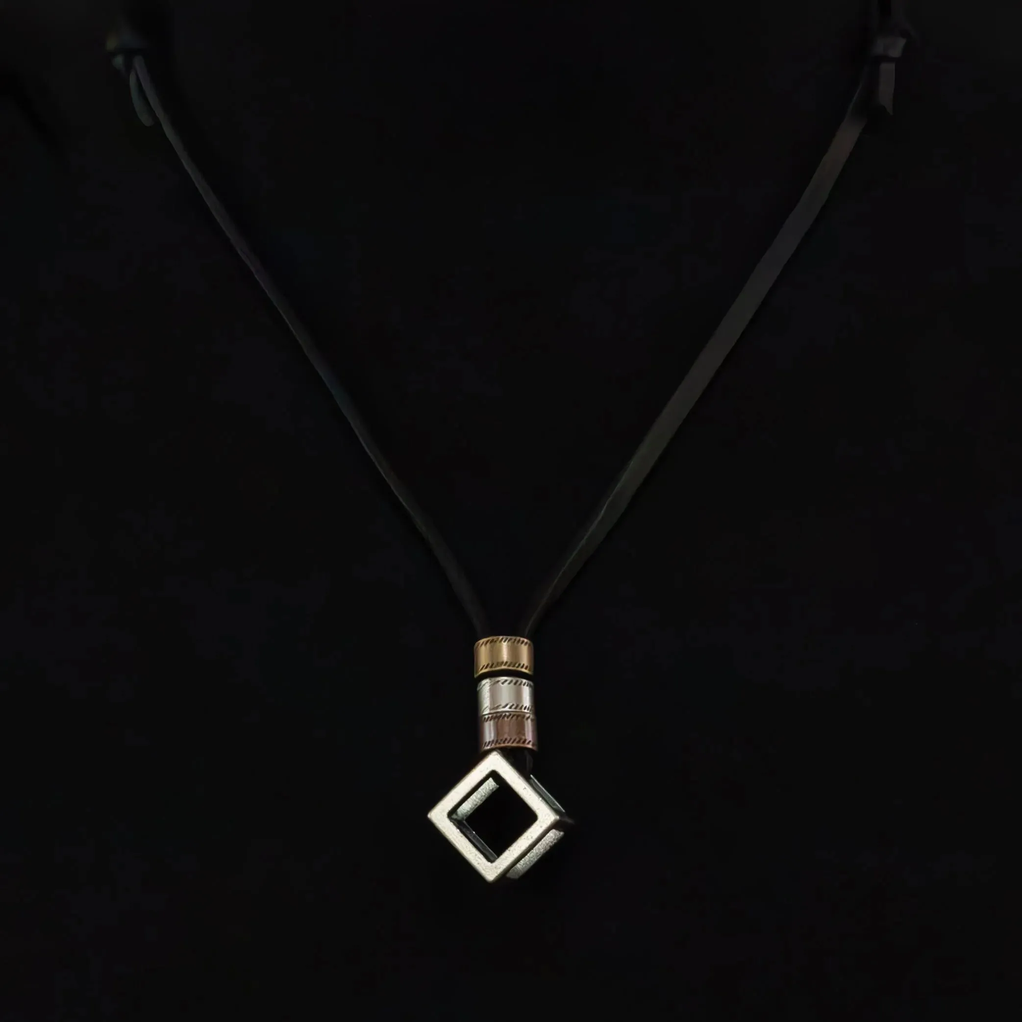 Aaren Leather Necklace with Cube Pendant