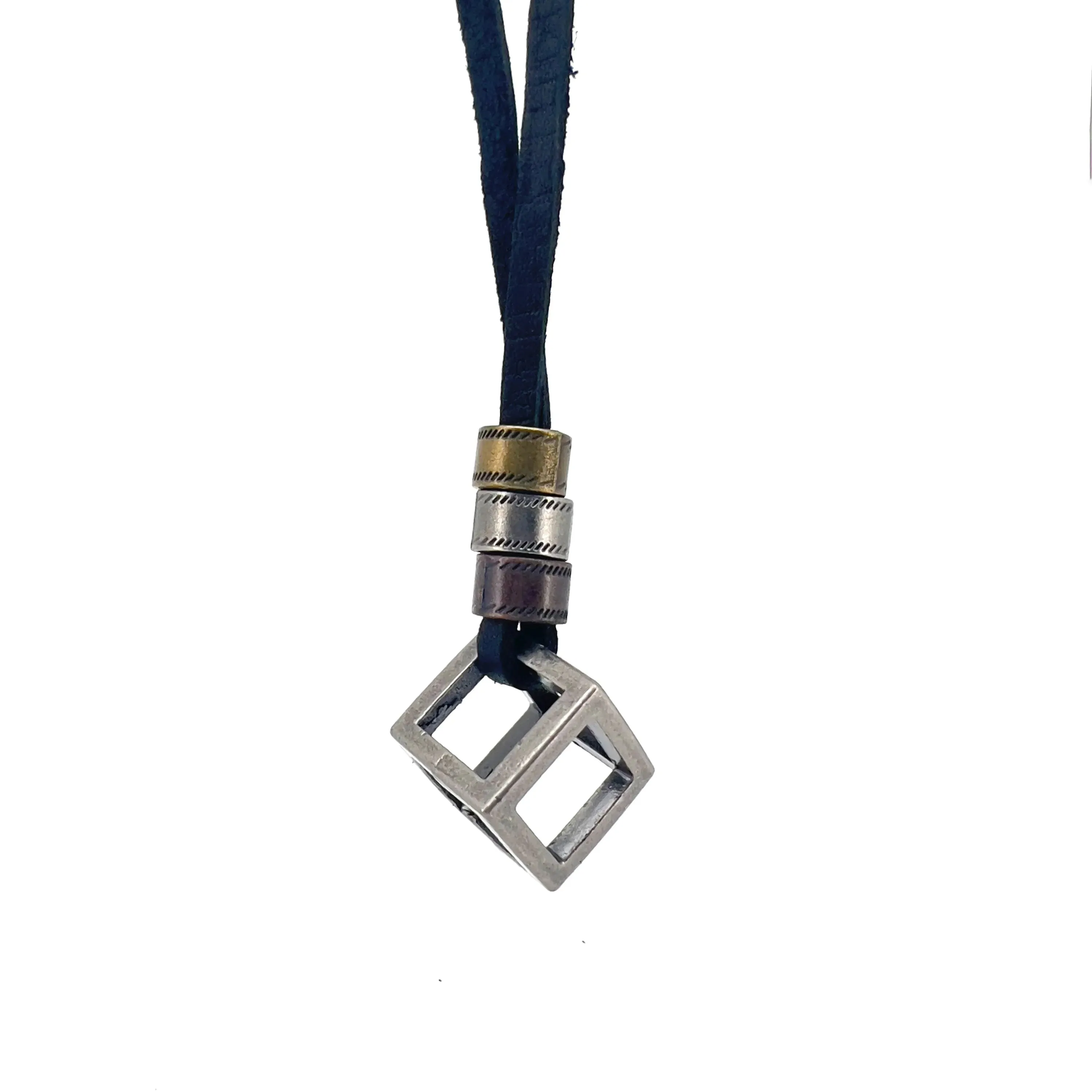 Aaren Leather Necklace with Cube Pendant