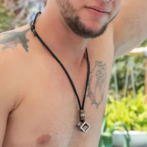Aaren Leather Necklace with Cube Pendant