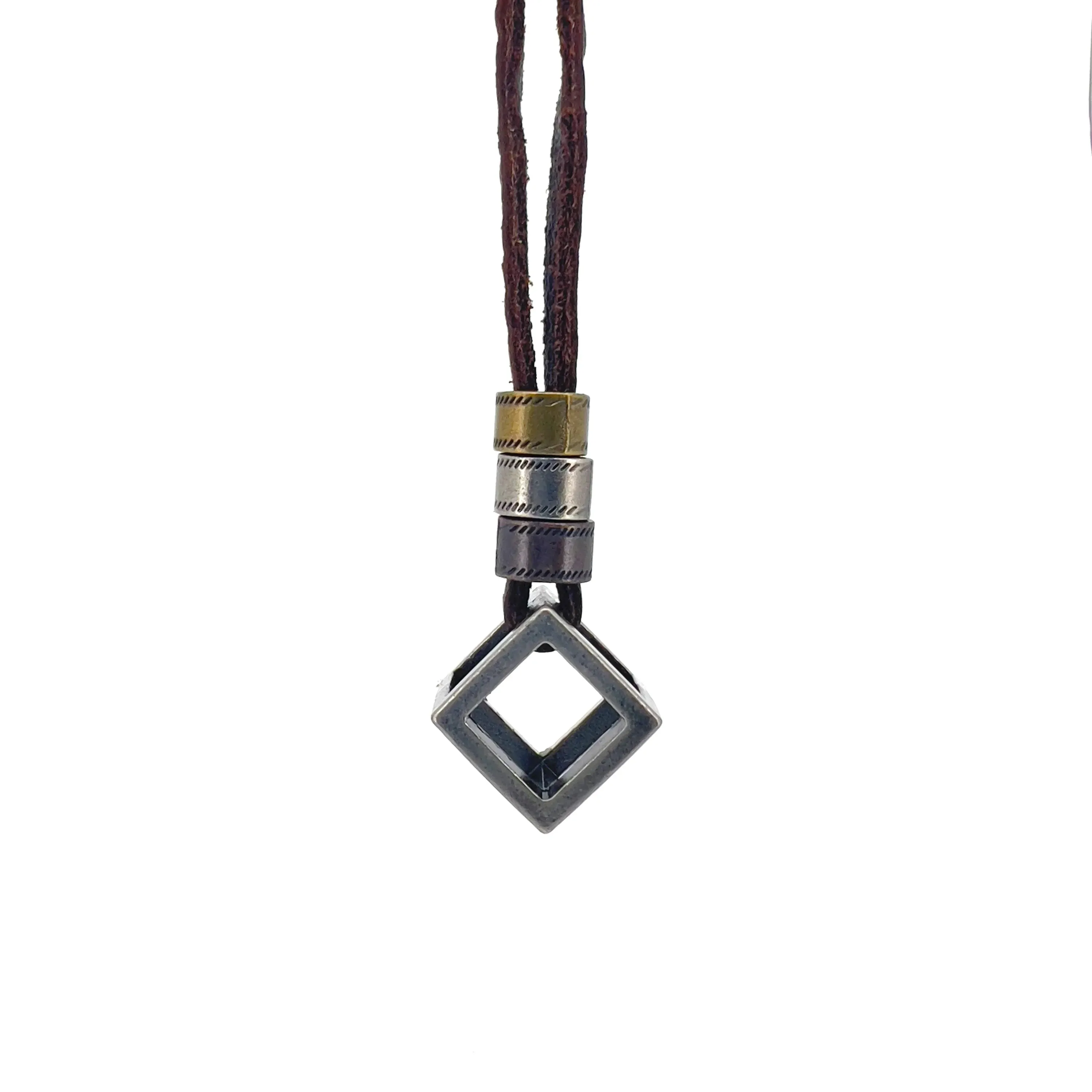 Aaren Leather Necklace with Cube Pendant