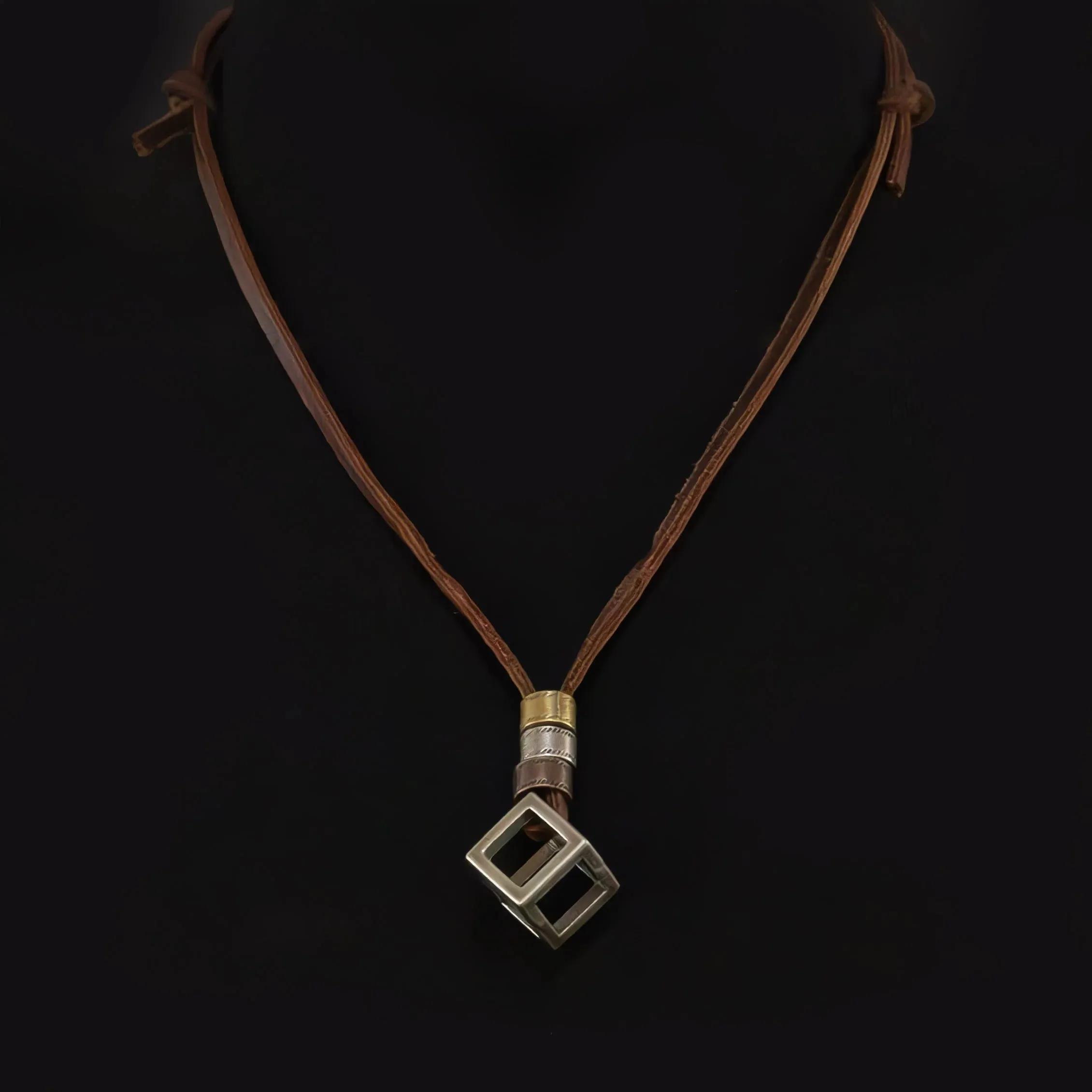 Aaren Leather Necklace with Cube Pendant
