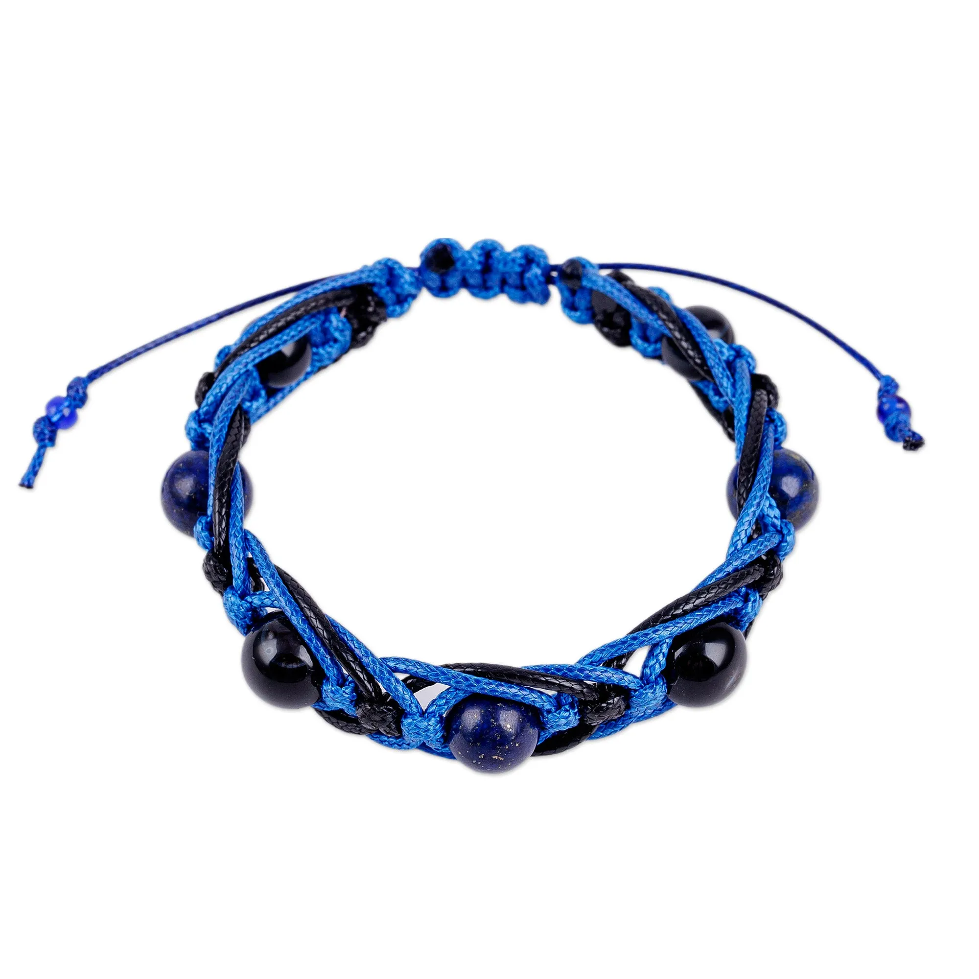 Agate & Lapis Lazuli Beaded Macrame Shambhala-Style Bracelet - Shambhala Style | NOVICA