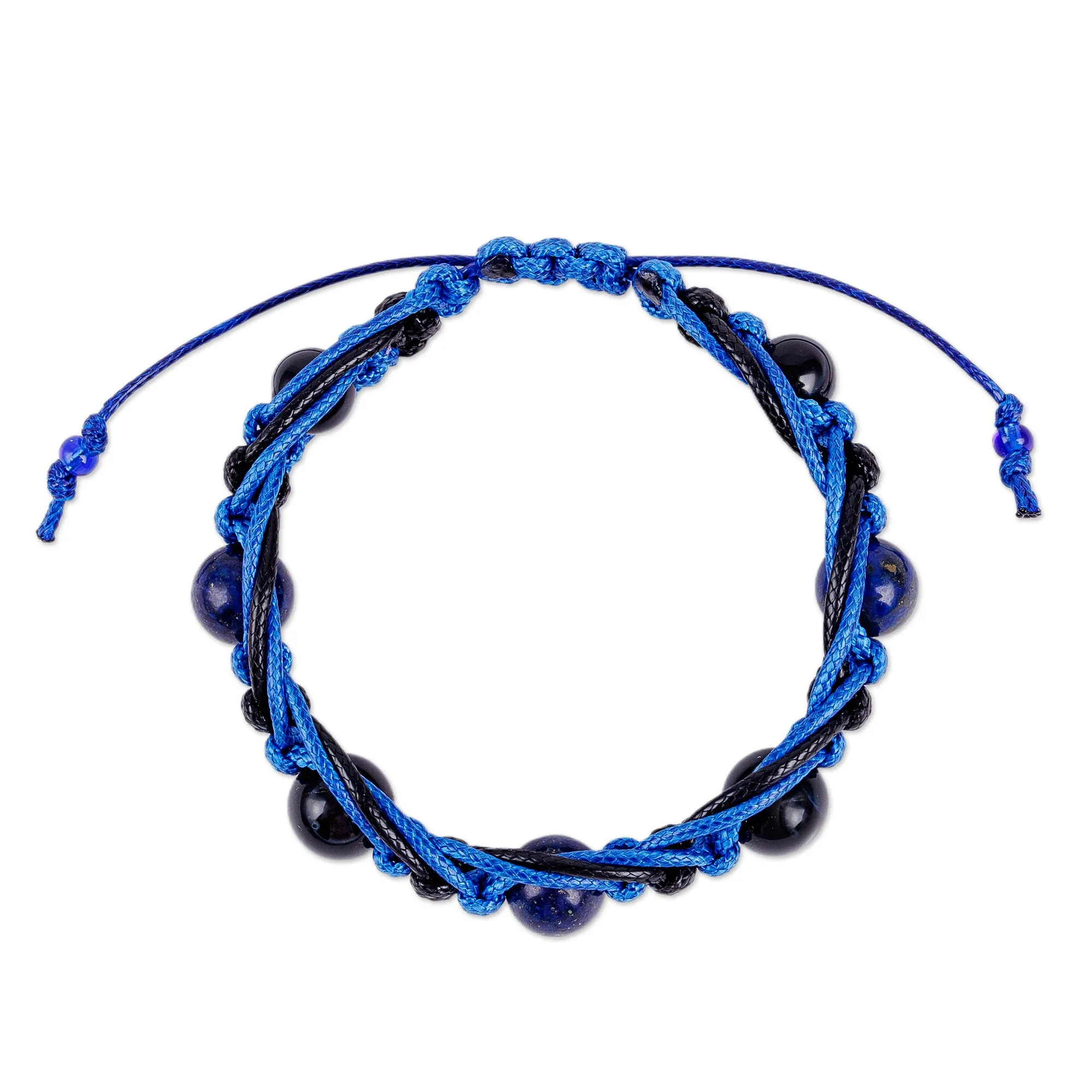 Agate & Lapis Lazuli Beaded Macrame Shambhala-Style Bracelet - Shambhala Style | NOVICA