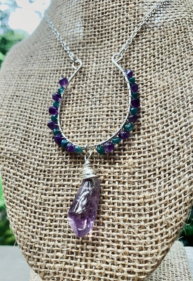 Amethyst and Aventurine Horseshoe Necklace