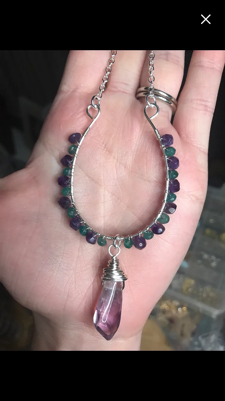 Amethyst and Aventurine Horseshoe Necklace
