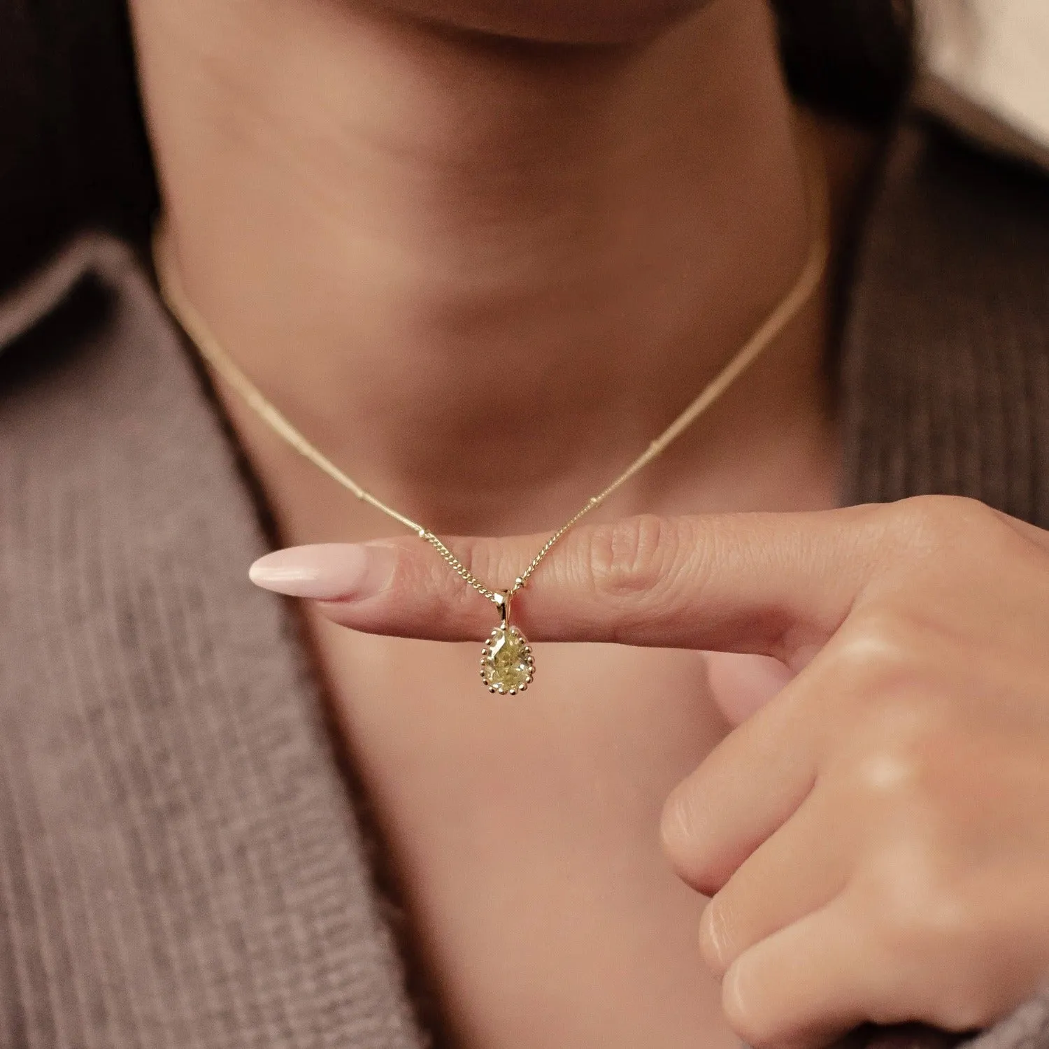 August Peridot Birthstone Necklace Sterling Silver