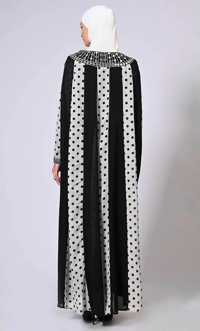 Beautiful Polka Dots Kaftan Abaya With Mirror Work Embroidery and Belt