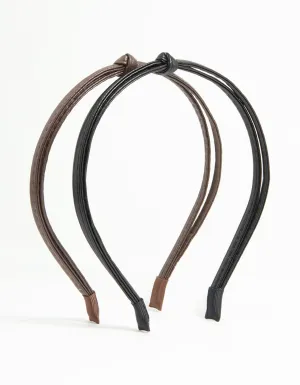 Black & Brown Faux Leather Small Knitted Headbands 2-Pack