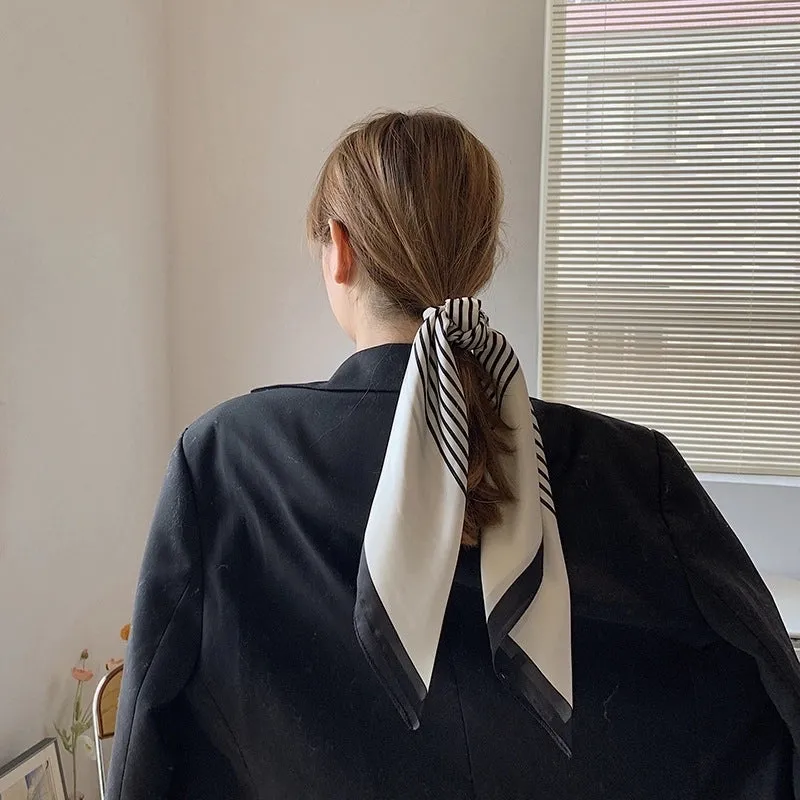 Black And White Stripes Square Silk Scarf
