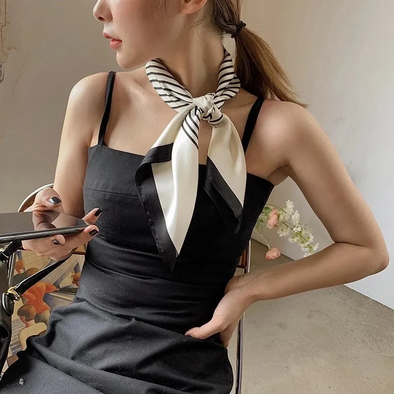Black And White Stripes Square Silk Scarf