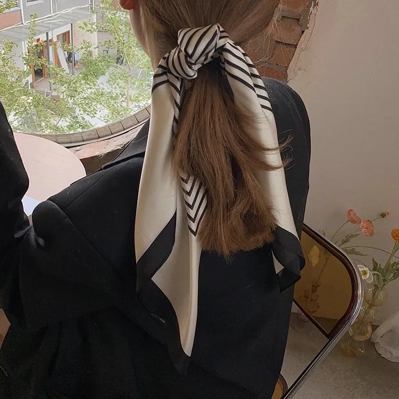 Black And White Stripes Square Silk Scarf