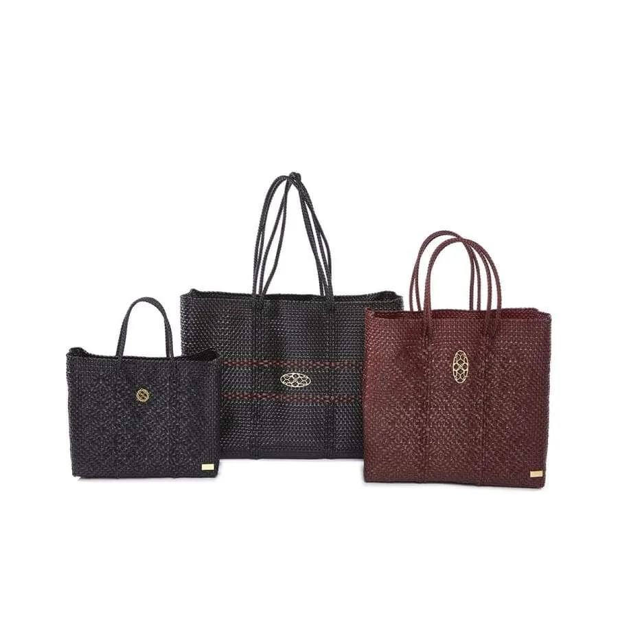 BLACK BURGUNDY TRAVEL TOTE BAG WITH CLUTCH