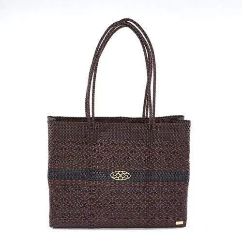 BLACK BURGUNDY TRAVEL TOTE BAG WITH CLUTCH