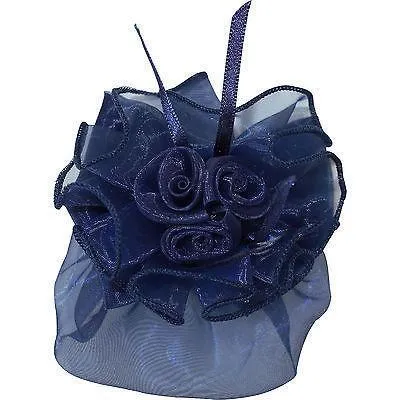 Blue Hair Bow Flower Bun Net Barrette Clip Satin Ribbon Snood Girls Accessories