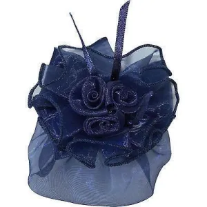 Blue Hair Bow Flower Bun Net Barrette Clip Satin Ribbon Snood Girls Accessories