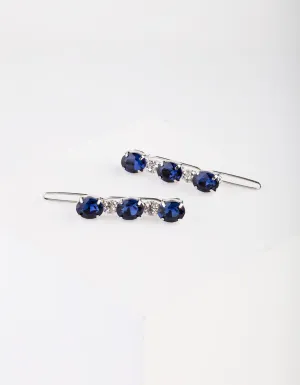Blue Oval Stone Hair Clip Pack