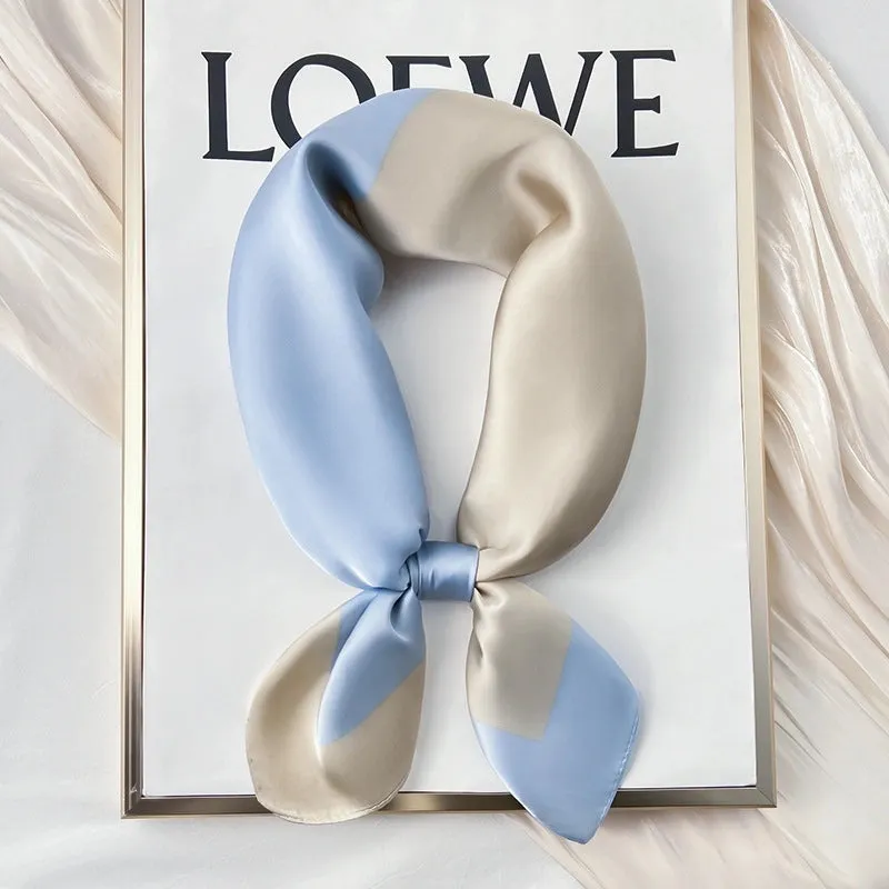 Blue Temperament Small Square Women's Spring And Autumn Matching Shirt Stewardess Professional Decoration Neck Thin Scarf