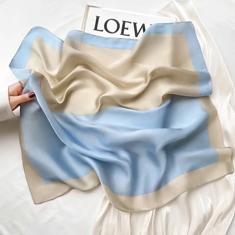 Blue Temperament Small Square Women's Spring And Autumn Matching Shirt Stewardess Professional Decoration Neck Thin Scarf