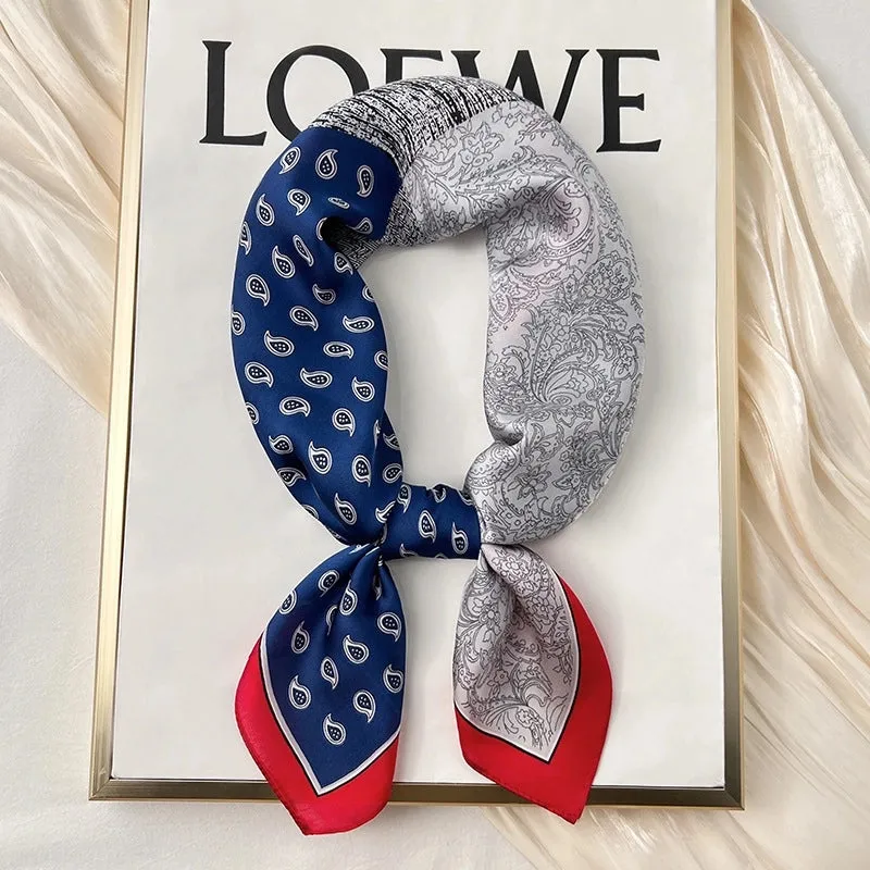 Blue Temperament Small Square Women's Spring And Autumn Matching Shirt Stewardess Professional Decoration Neck Thin Scarf