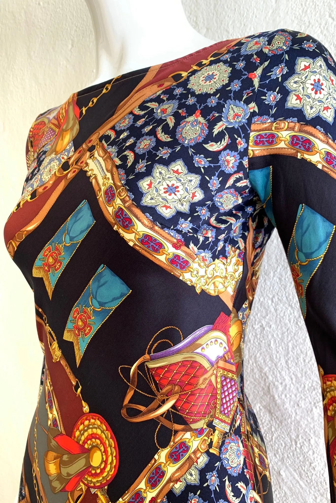 Buckle Print Silk Bias Dress