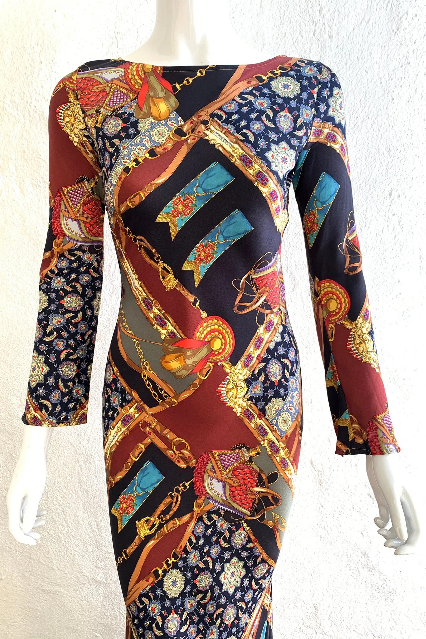 Buckle Print Silk Bias Dress