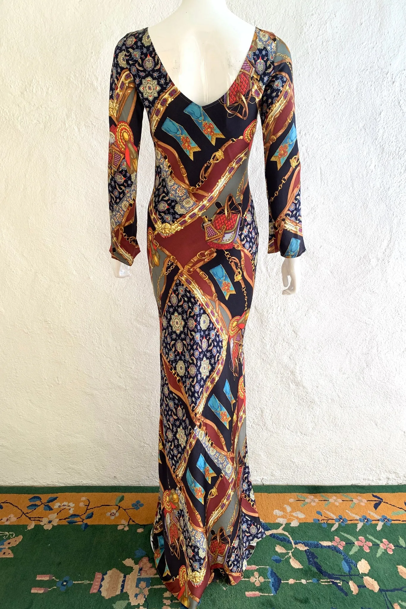 Buckle Print Silk Bias Dress