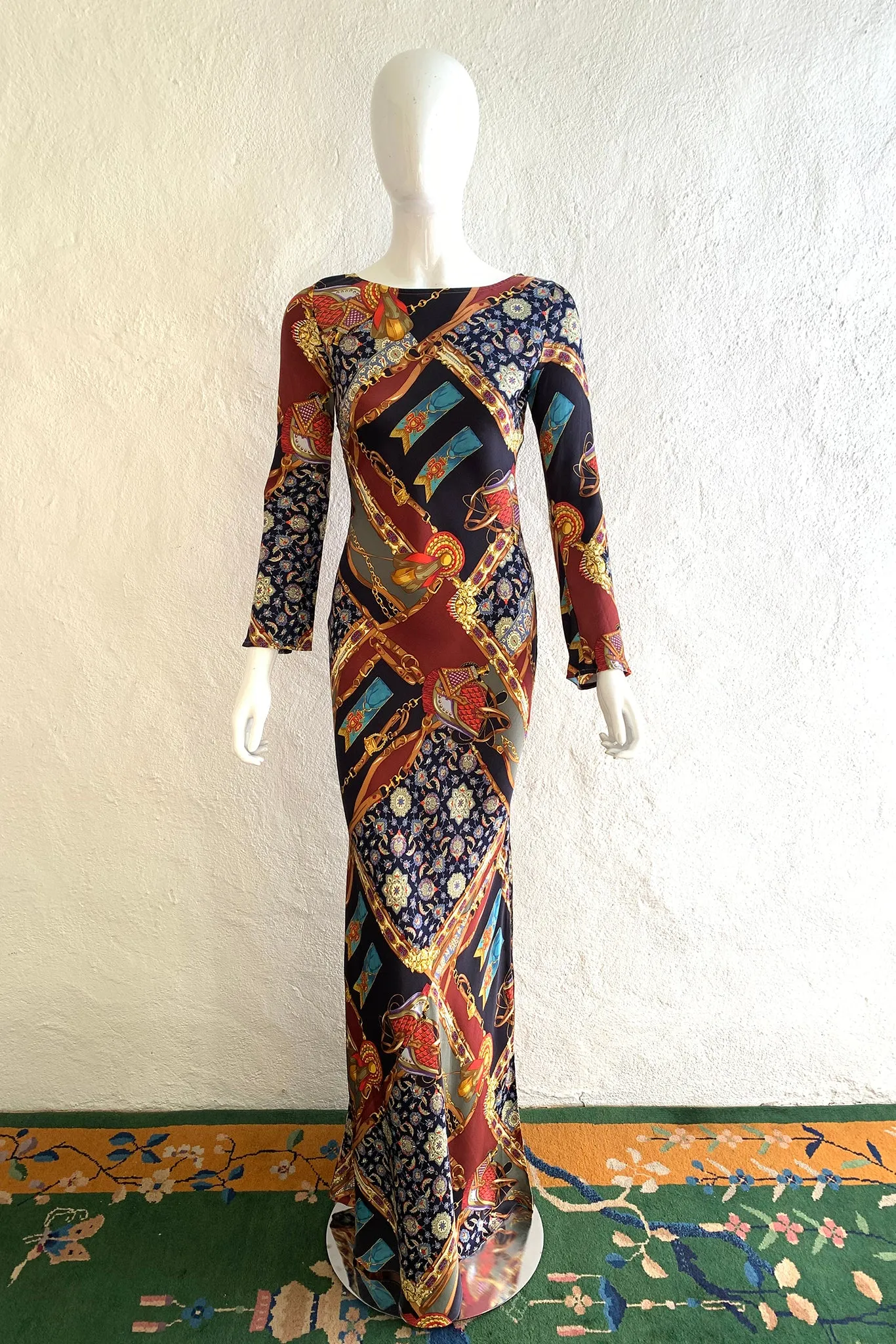 Buckle Print Silk Bias Dress