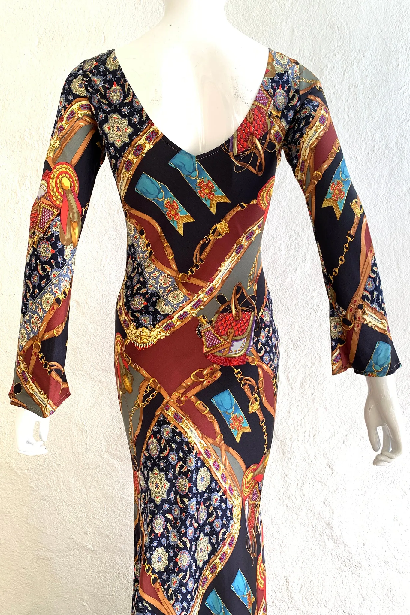 Buckle Print Silk Bias Dress