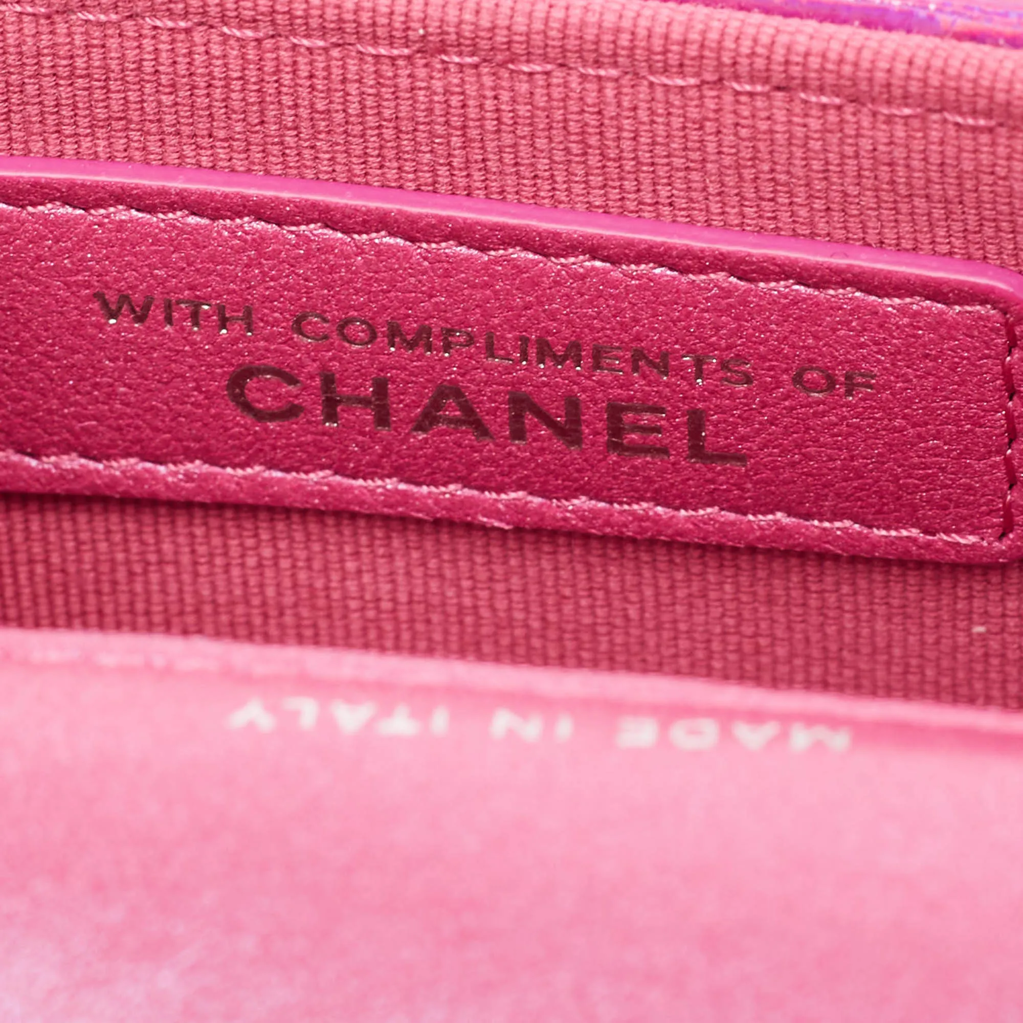 CHANEL Pink Iridescent Quilted Patent Leather CC Hook Card Holder