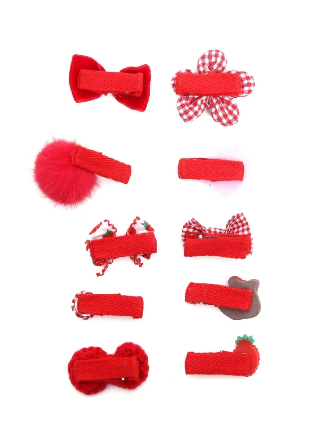 Charming Red Embellished Hair Clips for Girls-Set of 10