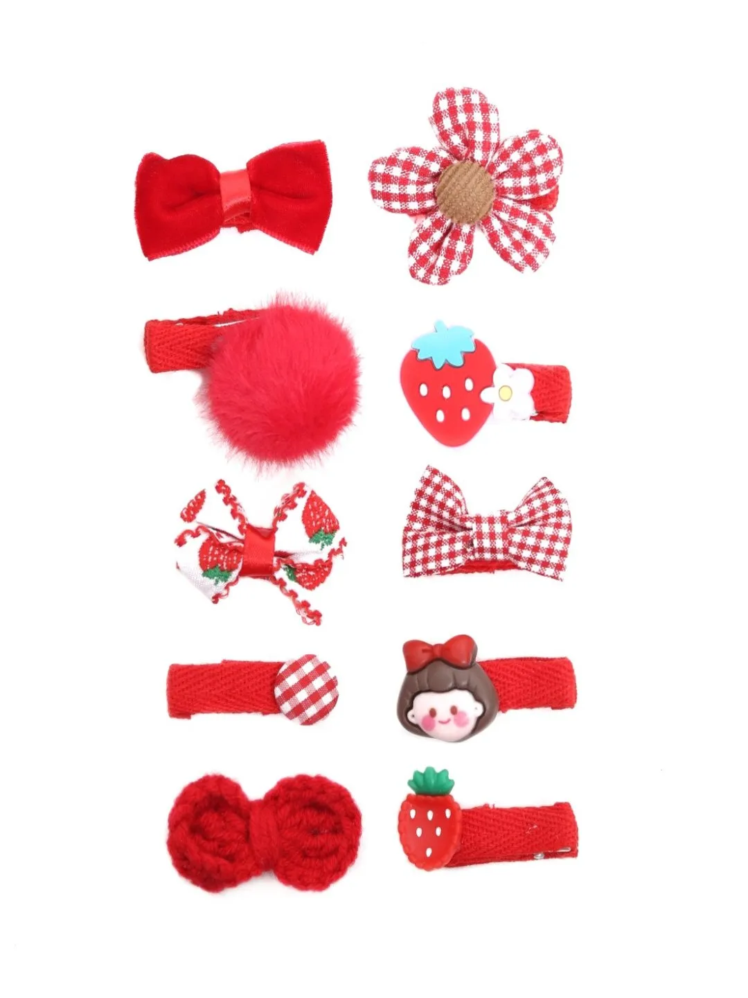 Charming Red Embellished Hair Clips for Girls-Set of 10
